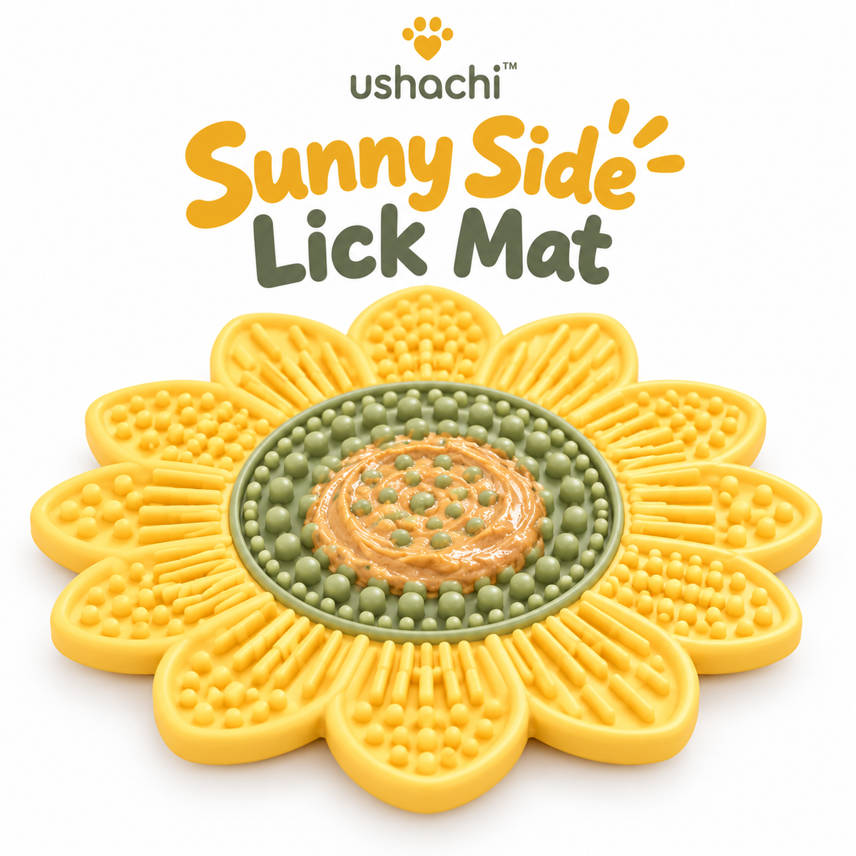 ushachi™ Sunny Side Silicone Lick Mat for Dogs – Sunflower-Shaped Slow Feeding & Enrichment Pad with Suction Cups
