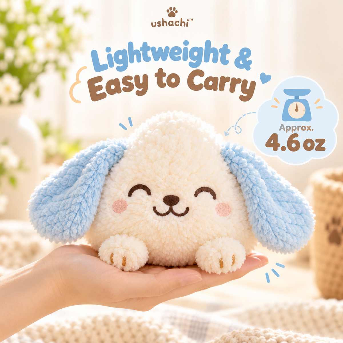 ushachi™ Milo the Cloud Pup Plush Squeaky Dog Toy – Soft Stuffed Puppy Toy with Crinkle Ears for Small & Medium Dogs