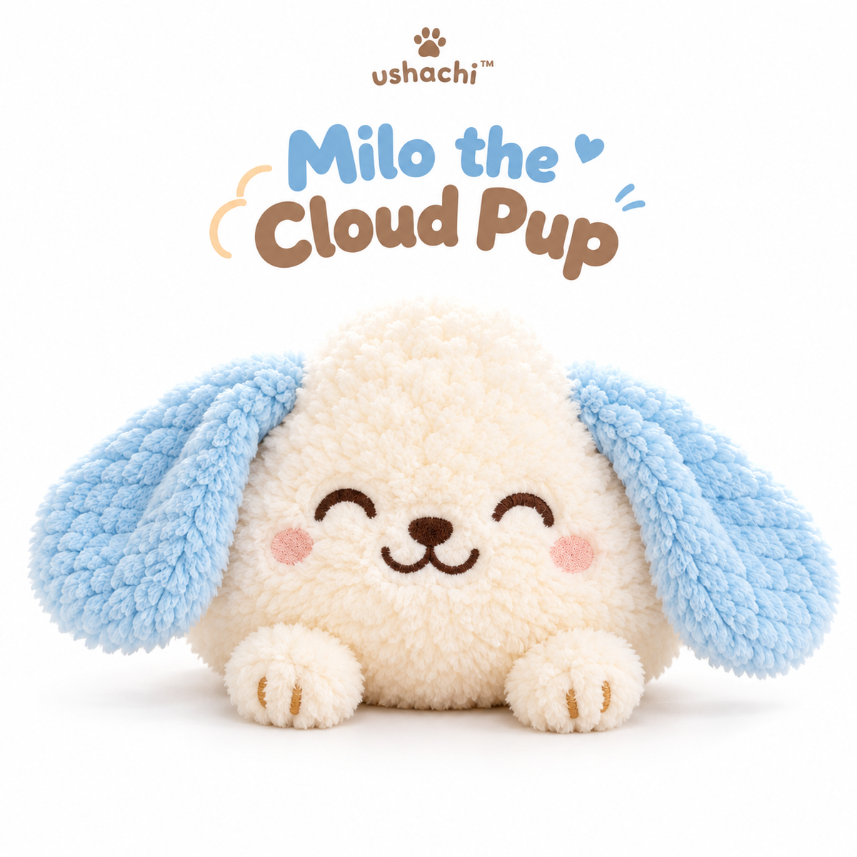ushachi™ Milo the Cloud Pup Plush Squeaky Dog Toy – Soft Stuffed Puppy Toy with Crinkle Ears for Small & Medium Dogs