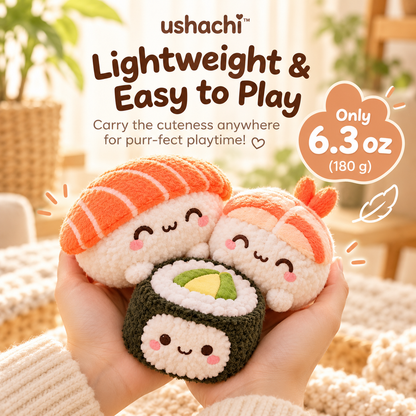 ushachi™ Mochi the Sushi Cat Kicker Toy Set – Soft Plush Catnip Kicker Toys with Crinkle Filling, 3-Pack