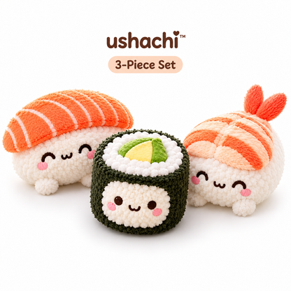 ushachi™ Mochi the Sushi Cat Kicker Toy Set – Soft Plush Catnip Kicker Toys with Crinkle Filling, 3-Pack