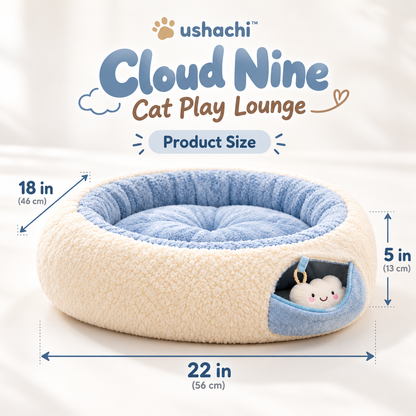 ushachi™ Cloud Nine Cat Play Lounge – Soft Donut-Shaped Plush Hideaway with Detachable Crinkle Toy & Interactive Peekaboo Pocket