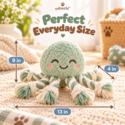 ushachi™ Ollie the Octopus Rope Tug Dog Toy – Squeaky Plush Octopus with Braided Cotton Tentacles
