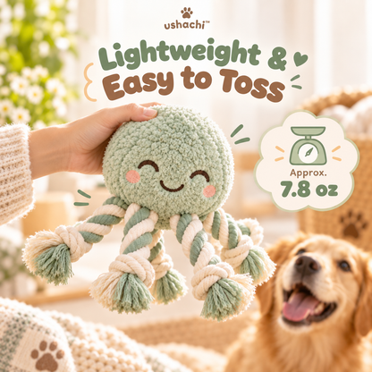 ushachi™ Ollie the Octopus Rope Tug Dog Toy – Squeaky Plush Octopus with Braided Cotton Tentacles