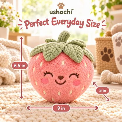 ushachi™ Poppy the Strawberry Squeaky Dog Toy – Cute Strawberry Plush with Textured Leaf Top & Crinkle Details