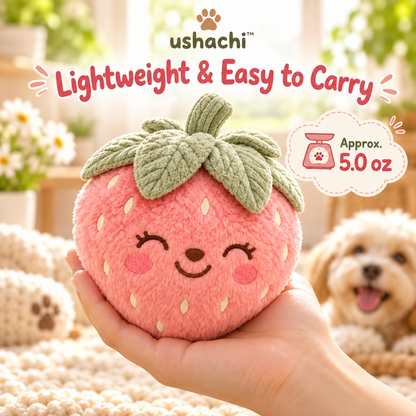 ushachi™ Poppy the Strawberry Squeaky Dog Toy – Cute Strawberry Plush with Textured Leaf Top & Crinkle Details