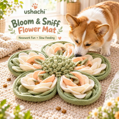 ushachi™ Bloom & Sniff Flower Snuffle Mat for Dogs – Interactive Nosework Feeding Mat with Hidden Treat Pockets