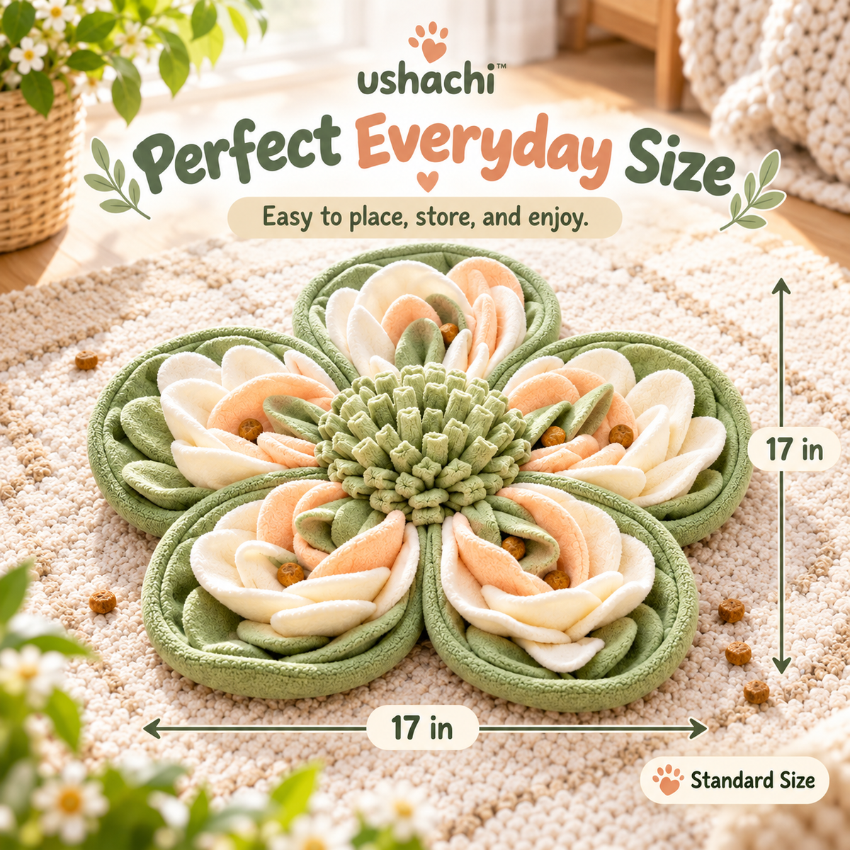 ushachi™ Bloom & Sniff Flower Snuffle Mat for Dogs – Interactive Nosework Feeding Mat with Hidden Treat Pockets