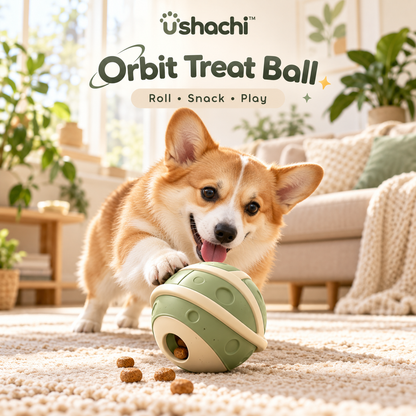 ushachi™ Orbit Treat-Dispensing Dog Ball – Interactive Rolling Puzzle Toy with Adjustable Snack Opening