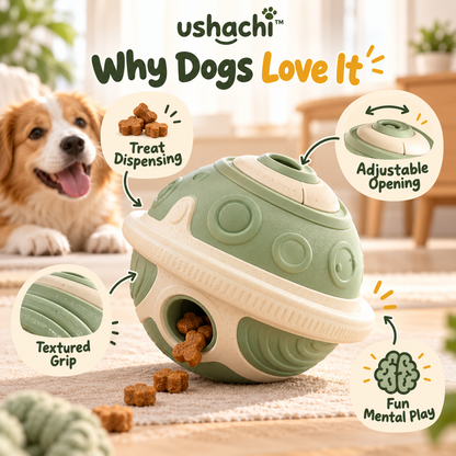 ushachi™ Orbit Treat-Dispensing Dog Ball – Interactive Rolling Puzzle Toy with Adjustable Snack Opening