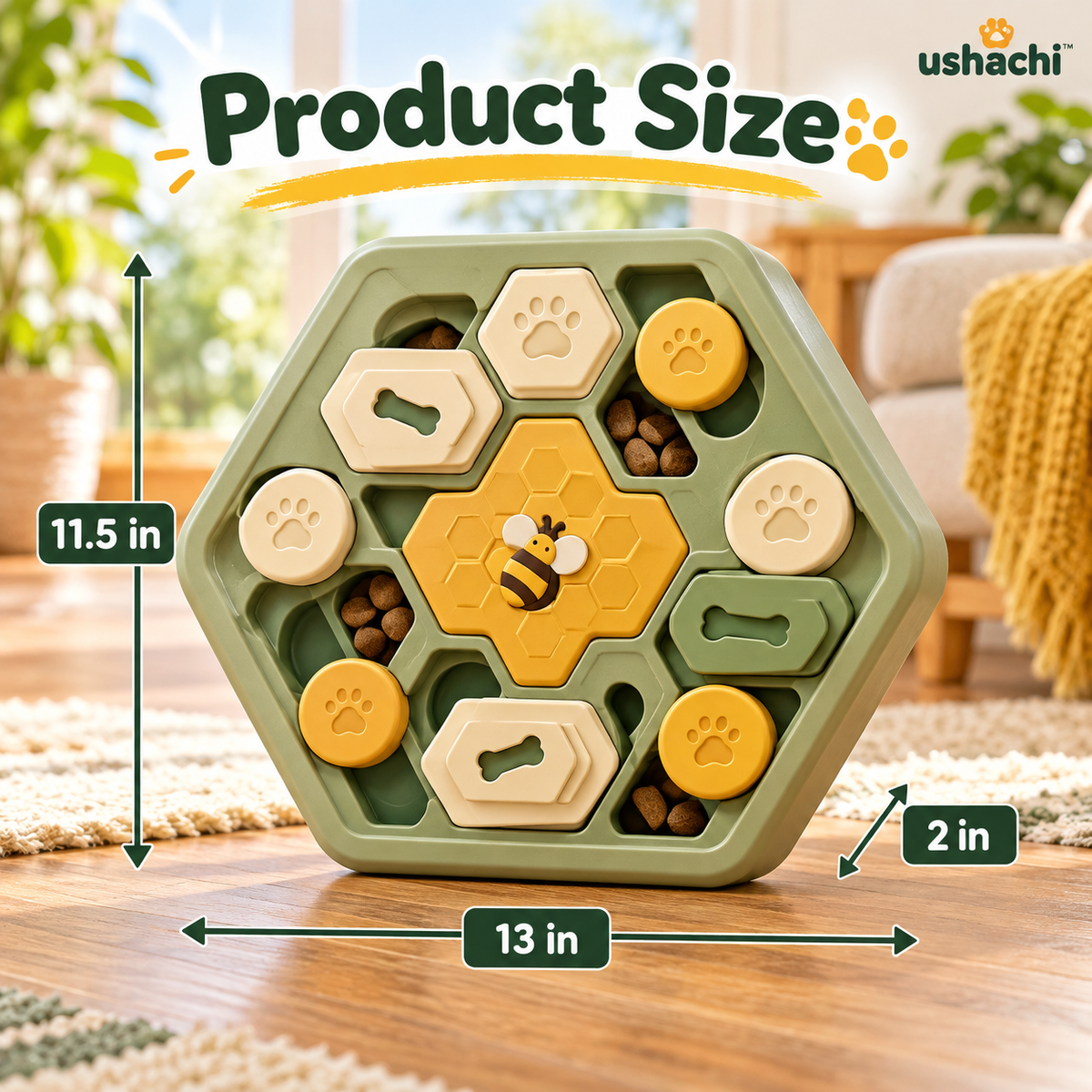 ushachi™ Honeycomb Interactive Dog Puzzle Toy – Sliding Treat Hide-and-Seek Board with Rotating Compartments