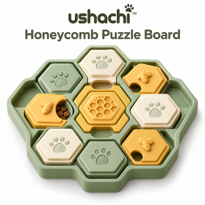 ushachi™ Honeycomb Interactive Dog Puzzle Toy – Sliding Treat Hide-and-Seek Board with Rotating Compartments