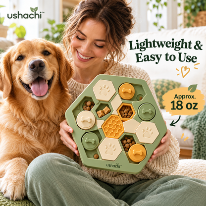 ushachi™ Honeycomb Interactive Dog Puzzle Toy – Sliding Treat Hide-and-Seek Board with Rotating Compartments