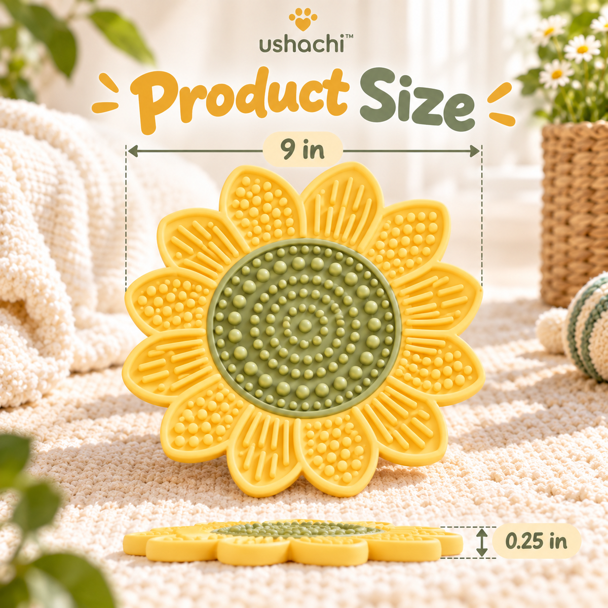ushachi™ Sunny Side Silicone Lick Mat for Dogs – Sunflower-Shaped Slow Feeding & Enrichment Pad with Suction Cups
