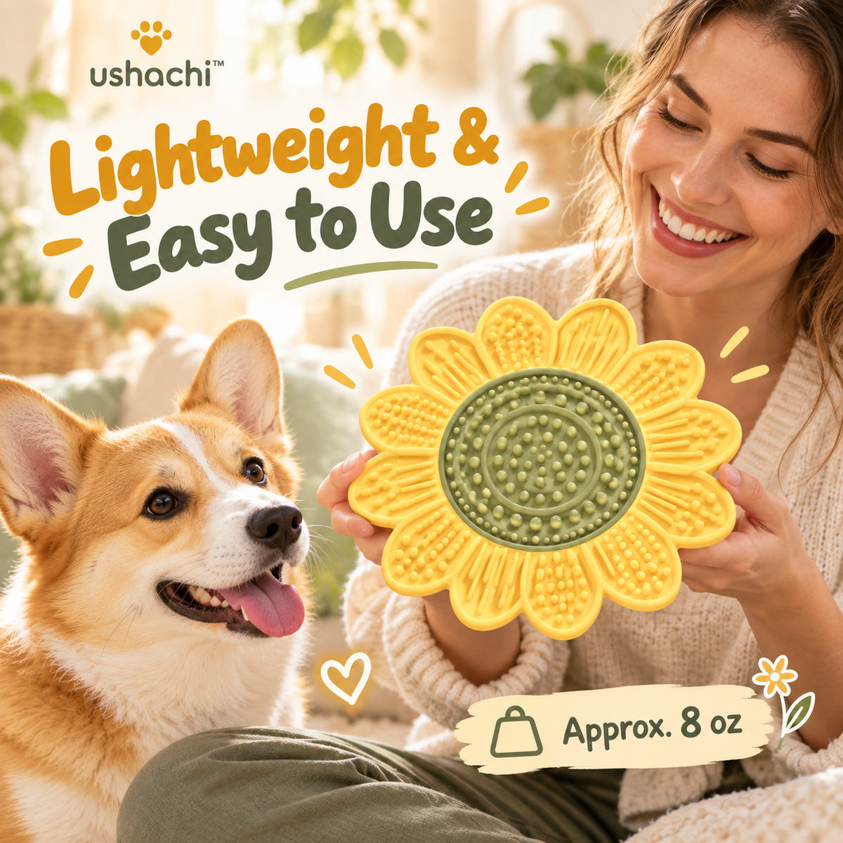 ushachi™ Sunny Side Silicone Lick Mat for Dogs – Sunflower-Shaped Slow Feeding & Enrichment Pad with Suction Cups